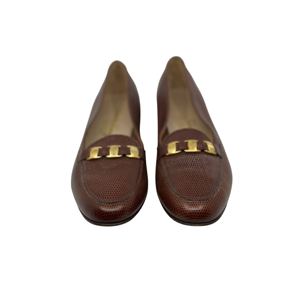 Salvatore Ferragamo Boutique Brown Lizard Embossed Leather Loafers Size 9.5 2A